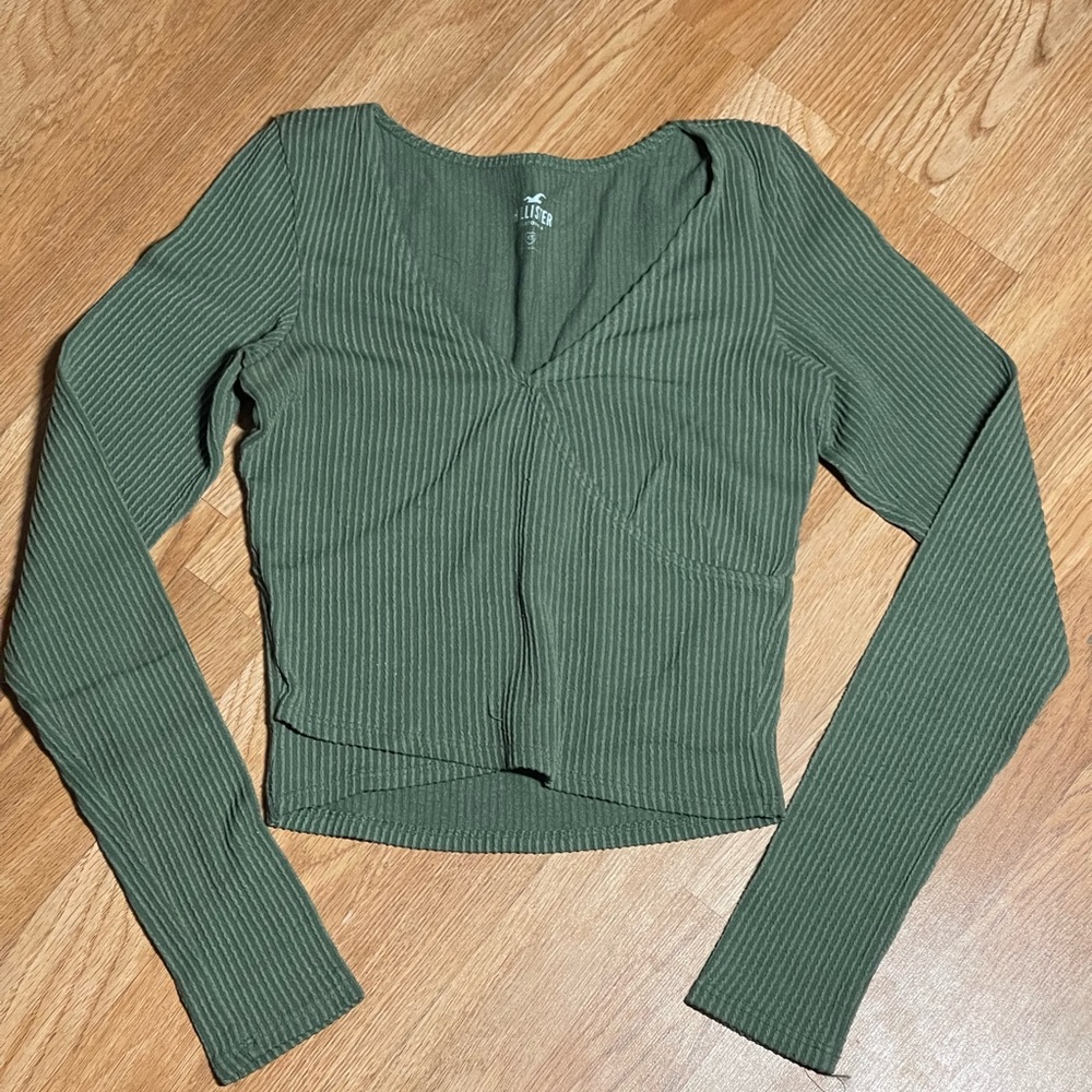 Hollister Olive Ribbed Long Sleeve Top